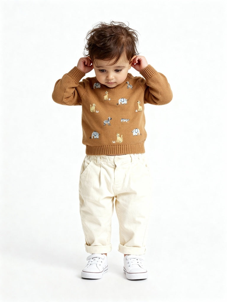 HOP Baby Brown Animal Design Knitted Sweater