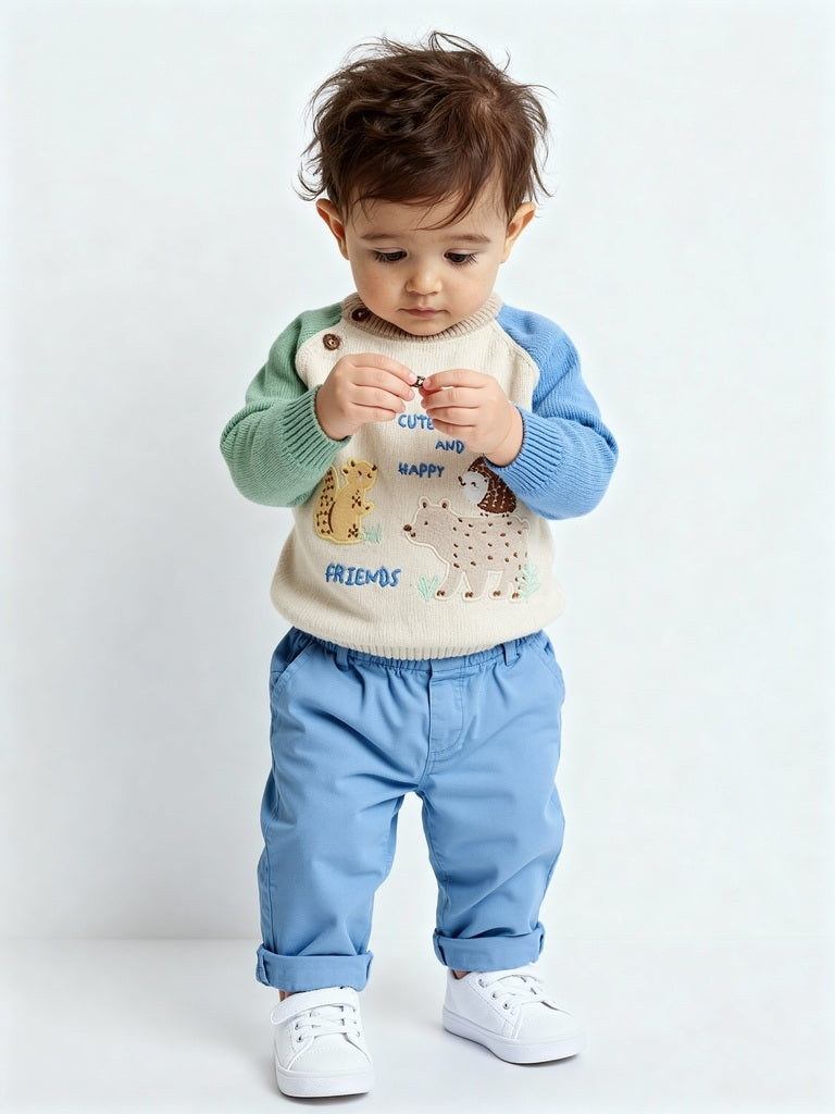HOP Baby Multicolour Animal Design Cotton Sweater