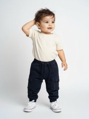 HOP Baby Navy Cargo-Style High-Rise Cotton-Blend Joggers