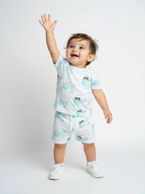 HOP Baby Blue Animal Printed Cotton T-Shirt and Shorts Set