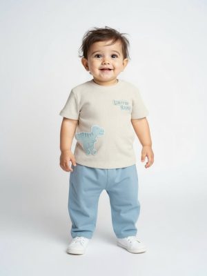 HOP Baby Beige Waffle-Textured Cotton T-Shirt