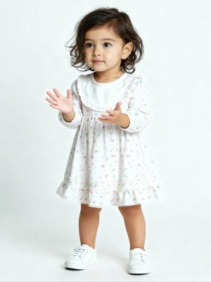 HOP Baby White Floral Printed Cotton A-Line Dress