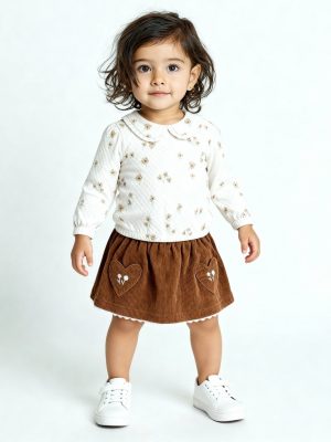 HOP Baby White Floral Cotton-Blend Top and Skirt Set