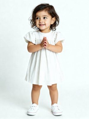 HOP Baby Silver Plisse-Textured Party Dress