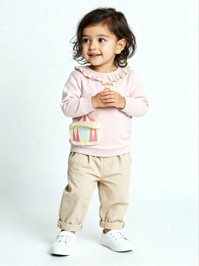 HOP Baby Light Pink Pouch-Detailed Cotton Sweatshirt