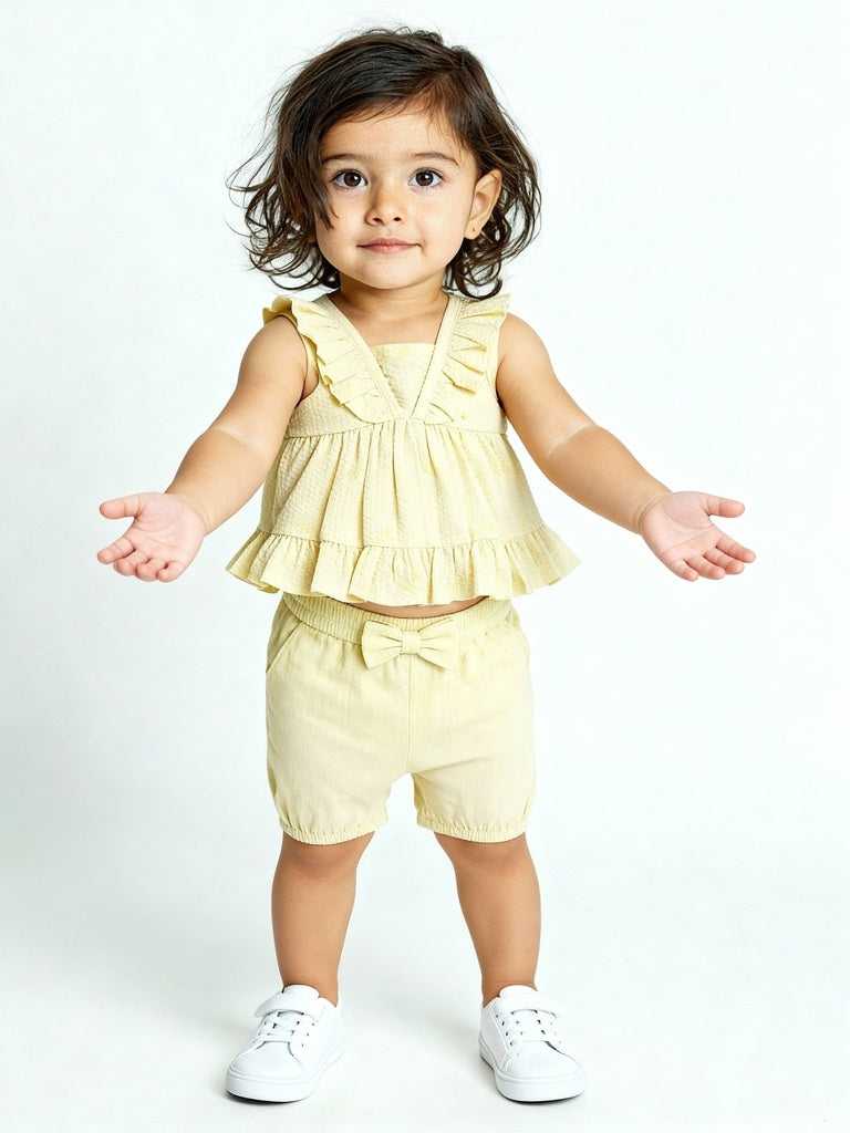 HOP Baby Yellow Seersucker Cotton Top and Shorts Set