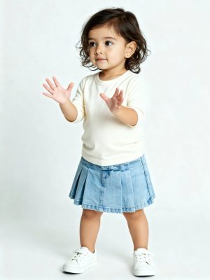 HOP Baby Blue Box Pleated High-Rise Denim Skort