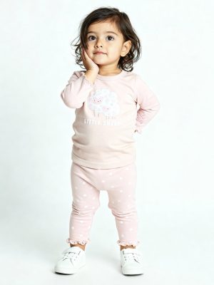 HOP Baby Pink Animal Printed Cotton T-Shirt and Pants Set
