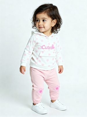 HOP Baby Pink Floral Design Cotton Sweatshirt with Joggers Set