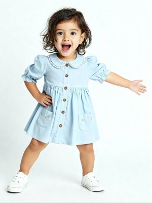 HOP Baby Blue Cotton A-Line Dress