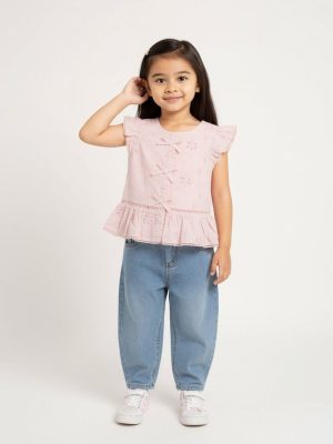 HOP Kids Pink Knot-Detailed Cotton Top
