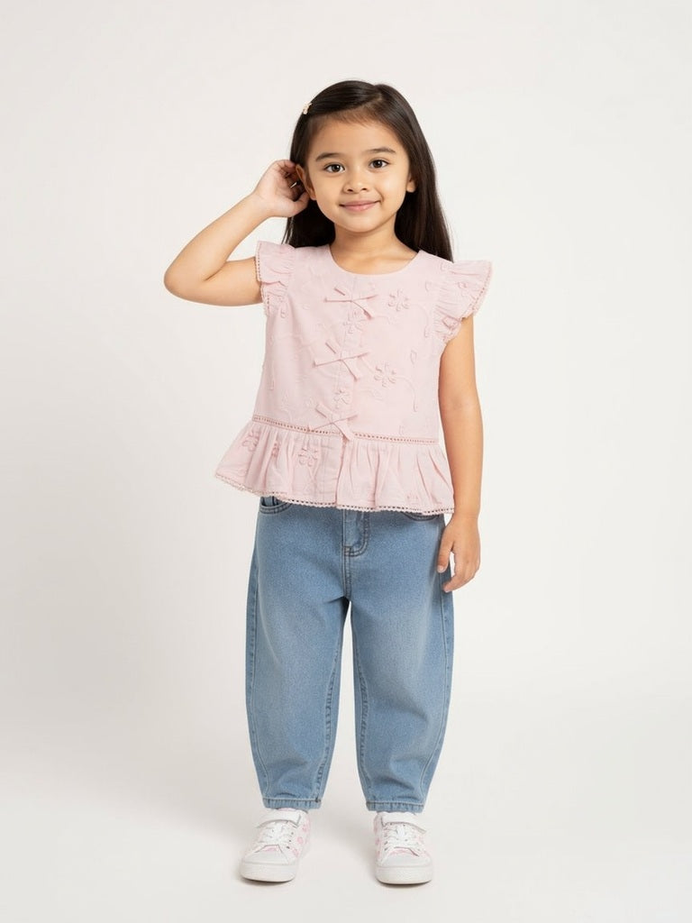HOP Kids Pink Knot-Detailed Cotton Top