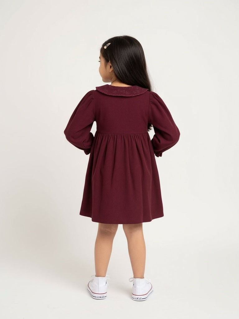 HOP Kids Wine Fit-and-Flare Cotton Dress - Image 2