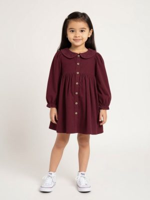 HOP Kids Wine Fit-and-Flare Cotton Dress