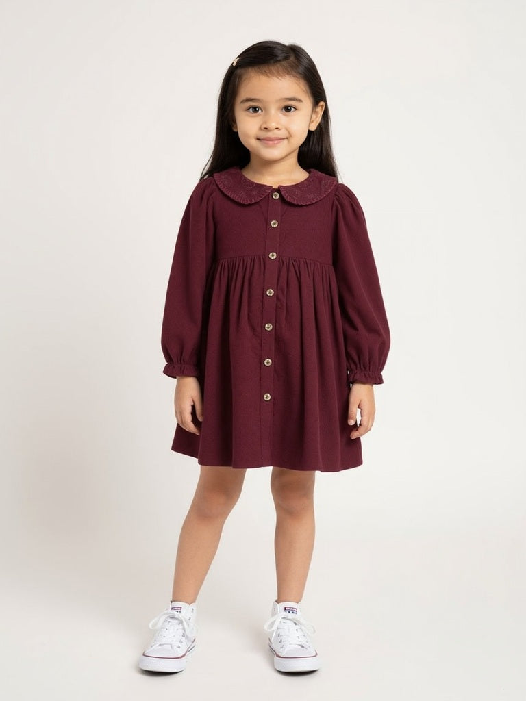 HOP Kids Wine Fit-and-Flare Cotton Dress