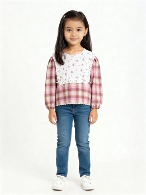 HOP Kids Pink Checkered Cotton Top