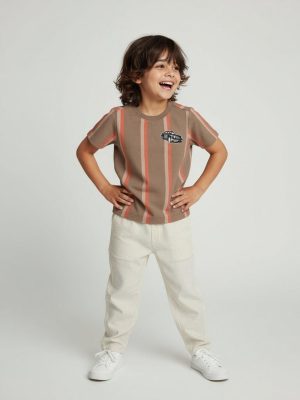 HOP Kids Taupe Striped Cotton T-Shirt