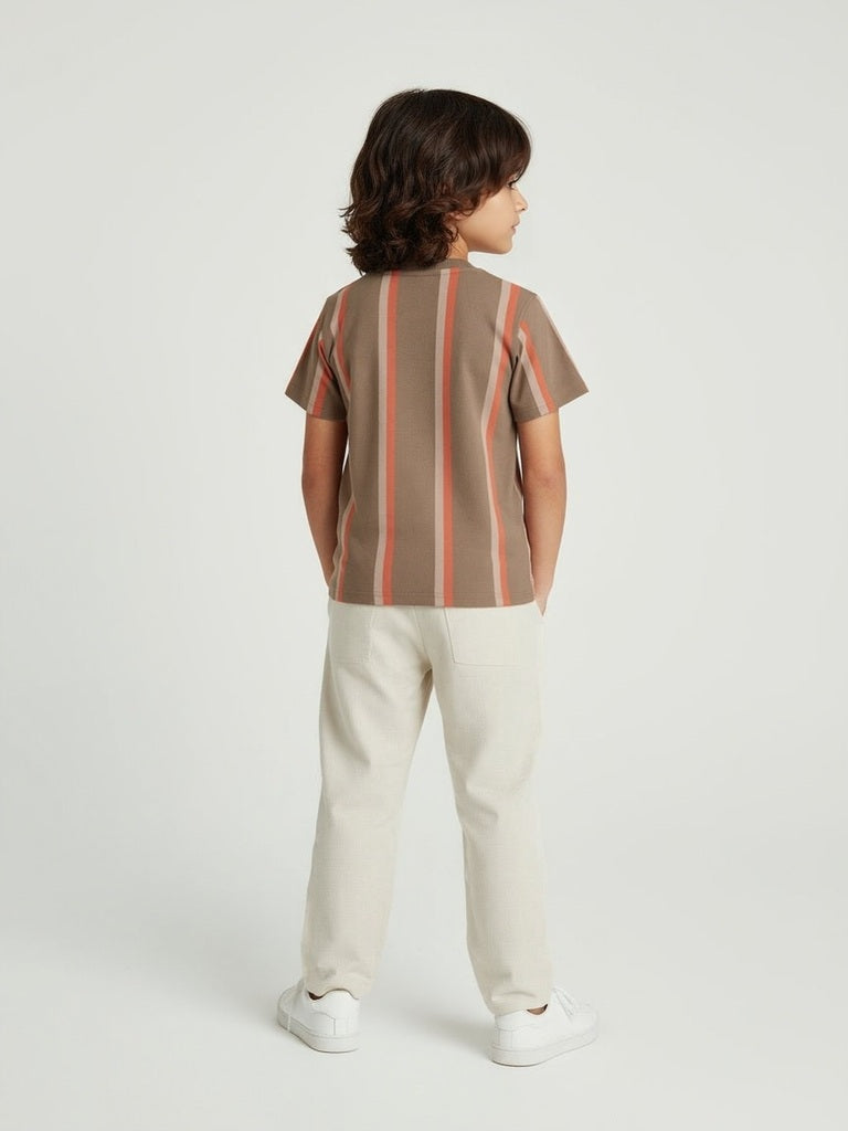 HOP Kids Taupe Striped Cotton T-Shirt - Image 3