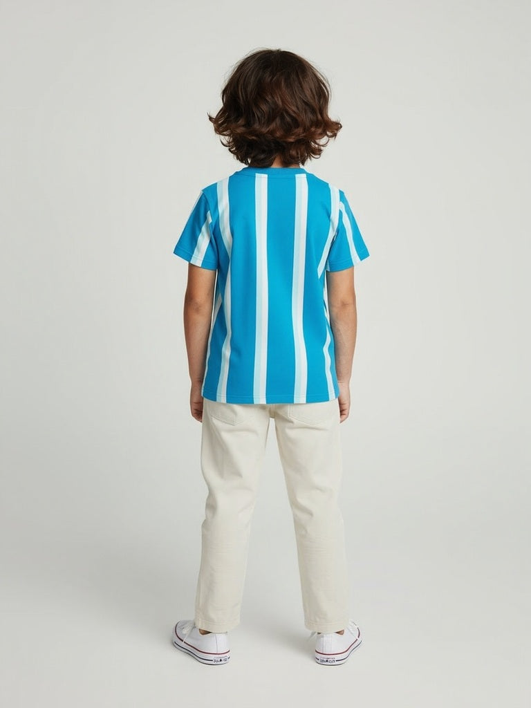 HOP Kids Blue Striped Cotton T-Shirt - Image 3