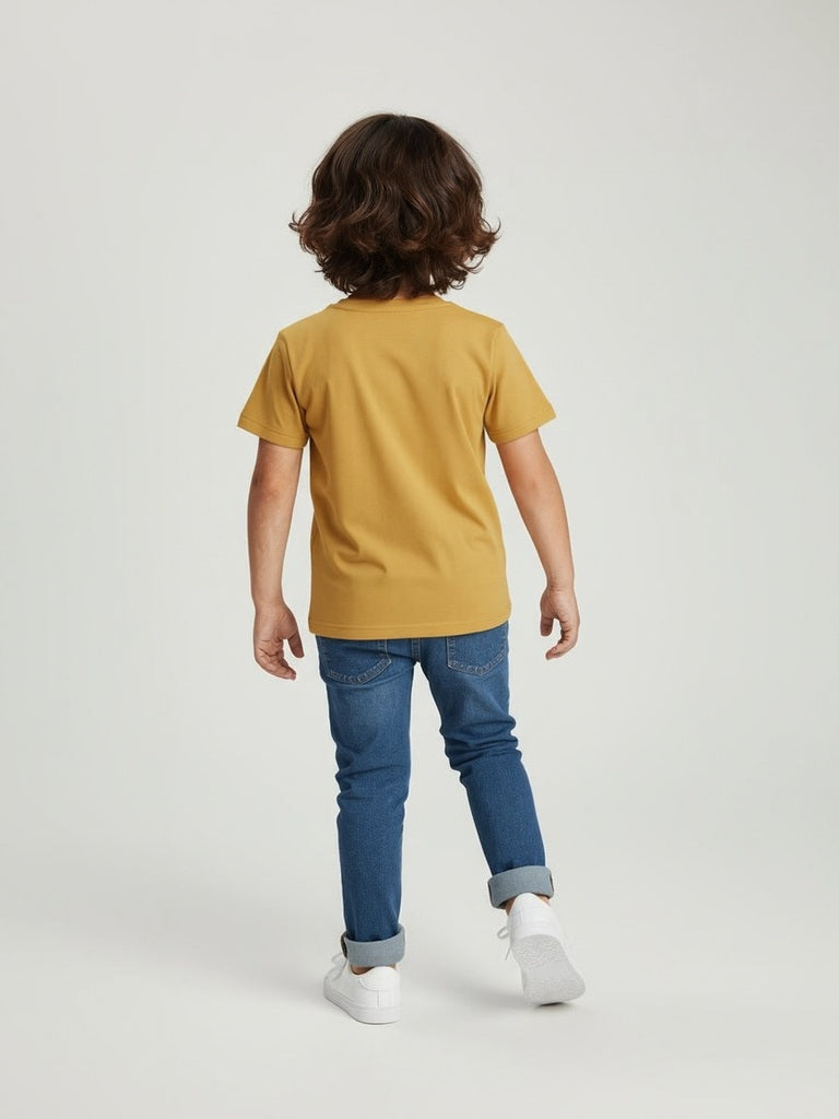 HOP Kids Mustard Printed Cotton T-Shirt - Image 2