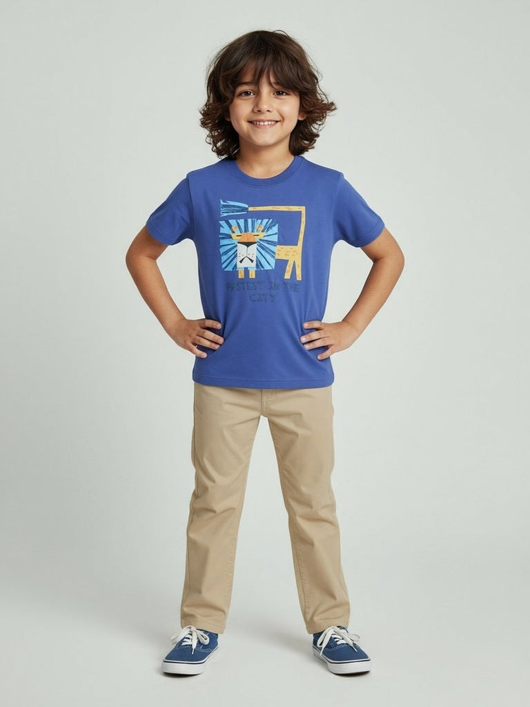 HOP Kids Blue Animal Design Cotton T-Shirt