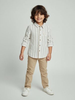 HOP Kids White Striped Relaxed-Fit Cotton Shirt