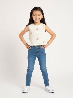 HOP Kids Off-White Floral Embroidered Cotton Top