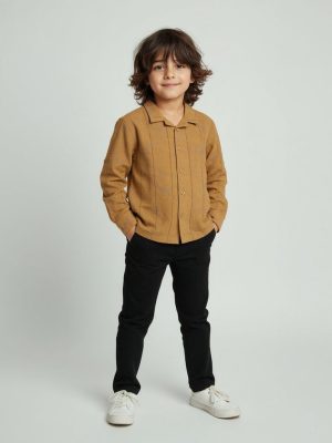 HOP Kids Mustard Embroidered Resort-Fit Cotton Shirt