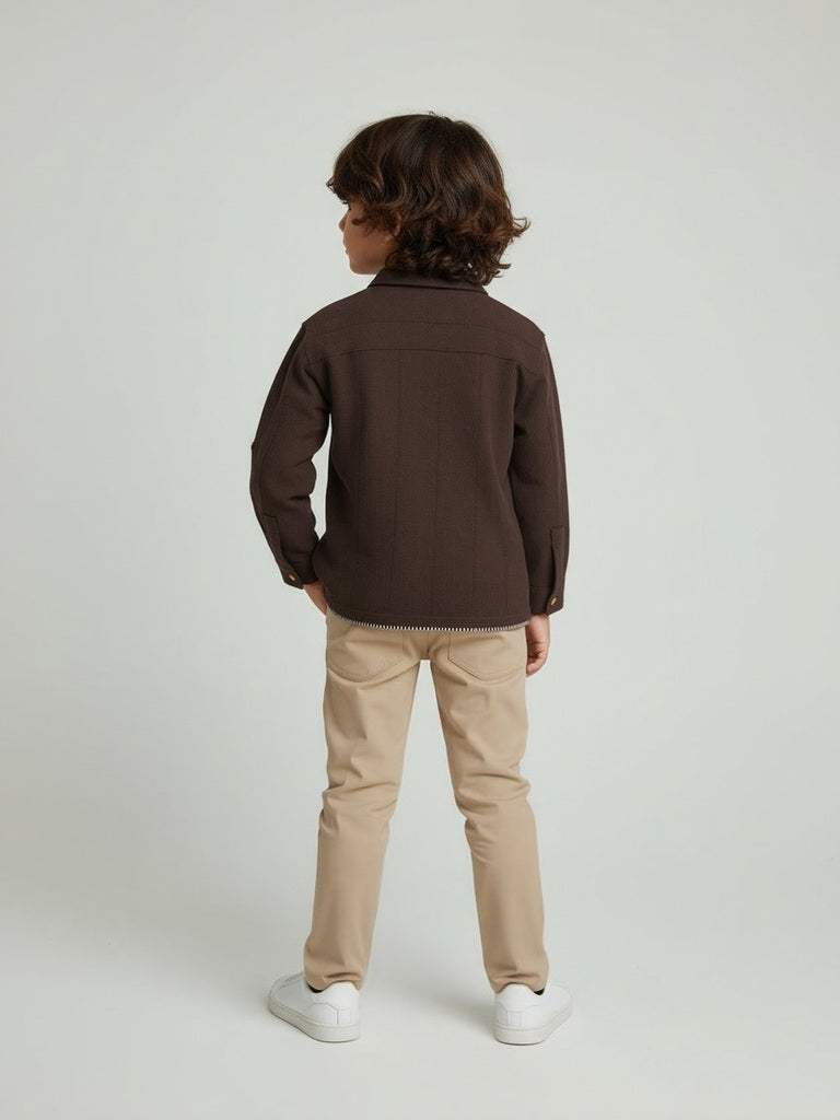 HOP Kids Dark Brown Embroidered Resort-Fit Cotton Shirt - Image 3