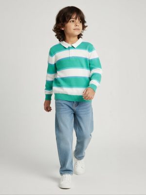 HOP Kids Teal Striped Pattern Cotton Polo Sweater