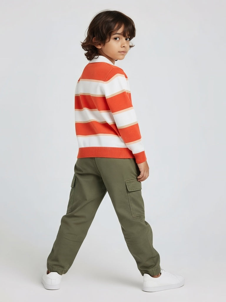 HOP Kids Orange Striped Cotton Polo Sweater - Image 6
