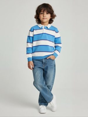 HOP Kids Blue Striped Cotton Polo Sweater