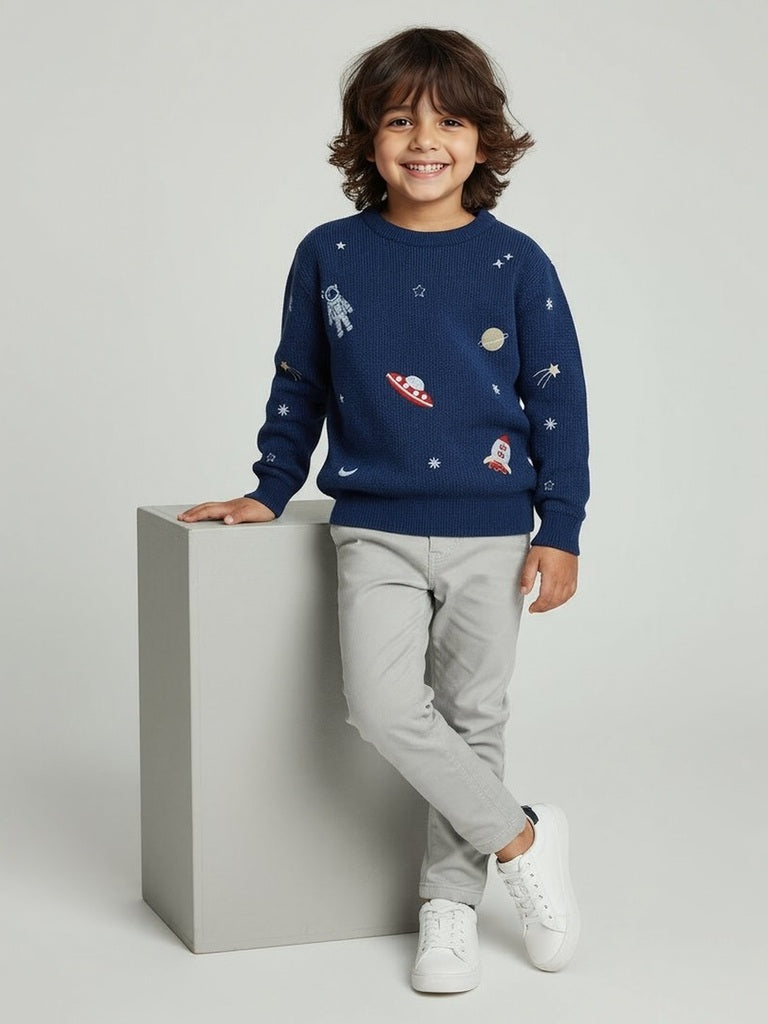 HOP Kids Navy Space Themed Knitted Sweater