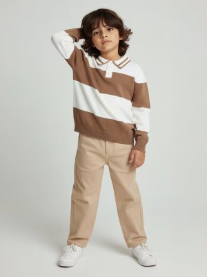 HOP Kids Brown Colour-Blocked Cotton Polo Sweater