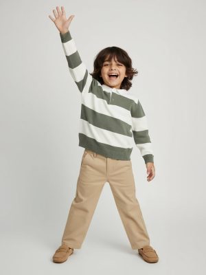 HOP Kids Olive Striped Cotton Polo Sweater
