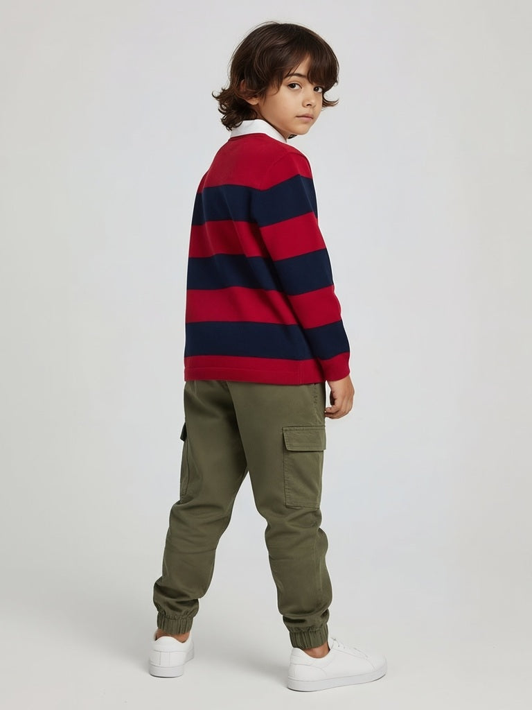 HOP Kids Red Striped Cotton Polo Sweater - Image 6
