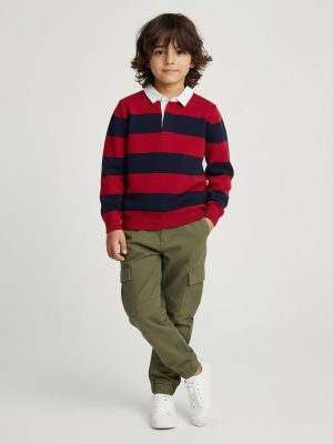 HOP Kids Red Striped Cotton Polo Sweater