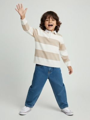 HOP Kids Beige Striped Cotton Polo Sweater