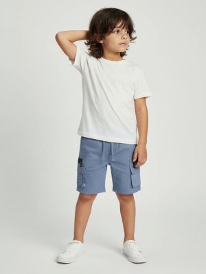 HOP Kids Dusty Blue Mid-Rise Cotton-Blend Cargo Shorts