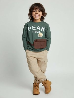 HOP Kids Green Printed Cotton T-Shirt