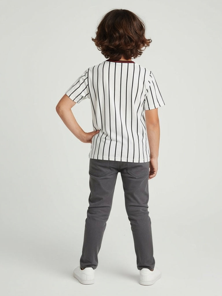 HOP Kids White Striped Cotton T-Shirt - Image 2