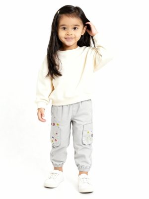 HOP Kids Off-White Embroidered Mid-Rise Cotton Joggers