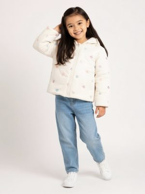 HOP Kids Off-White Floral Embroidered Hooded Jacket