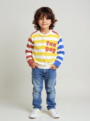 HOP Kids Multicolour Striped Cotton-Blend Sweatshirt