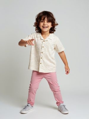 HOP Kids Beige Embroidered Cotton Shirt
