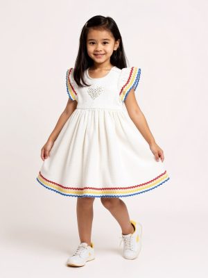 HOP Kids Off-White Waffle-Textured Cotton A-Line Dress
