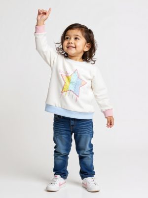 HOP Baby Off-White Star Design Cotton Sweatshirt