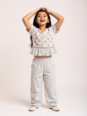 Utsa Kids Off-White Embroidered Cotton-Blend Ethnic Top - (2-8yrs)