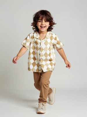 HOP Kids Taupe Geometric Printed Shirt