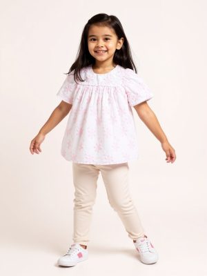 HOP Kids Pink Floral Embroidered Cotton A-Line Dress